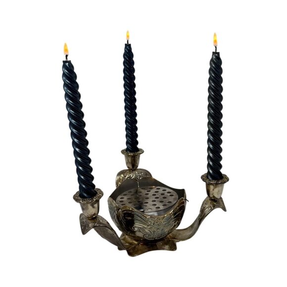 Vintage Silverplate Centerpiece with Flower Frog and 3 Taper Candle Holders – Vi - Picture 6 of 10